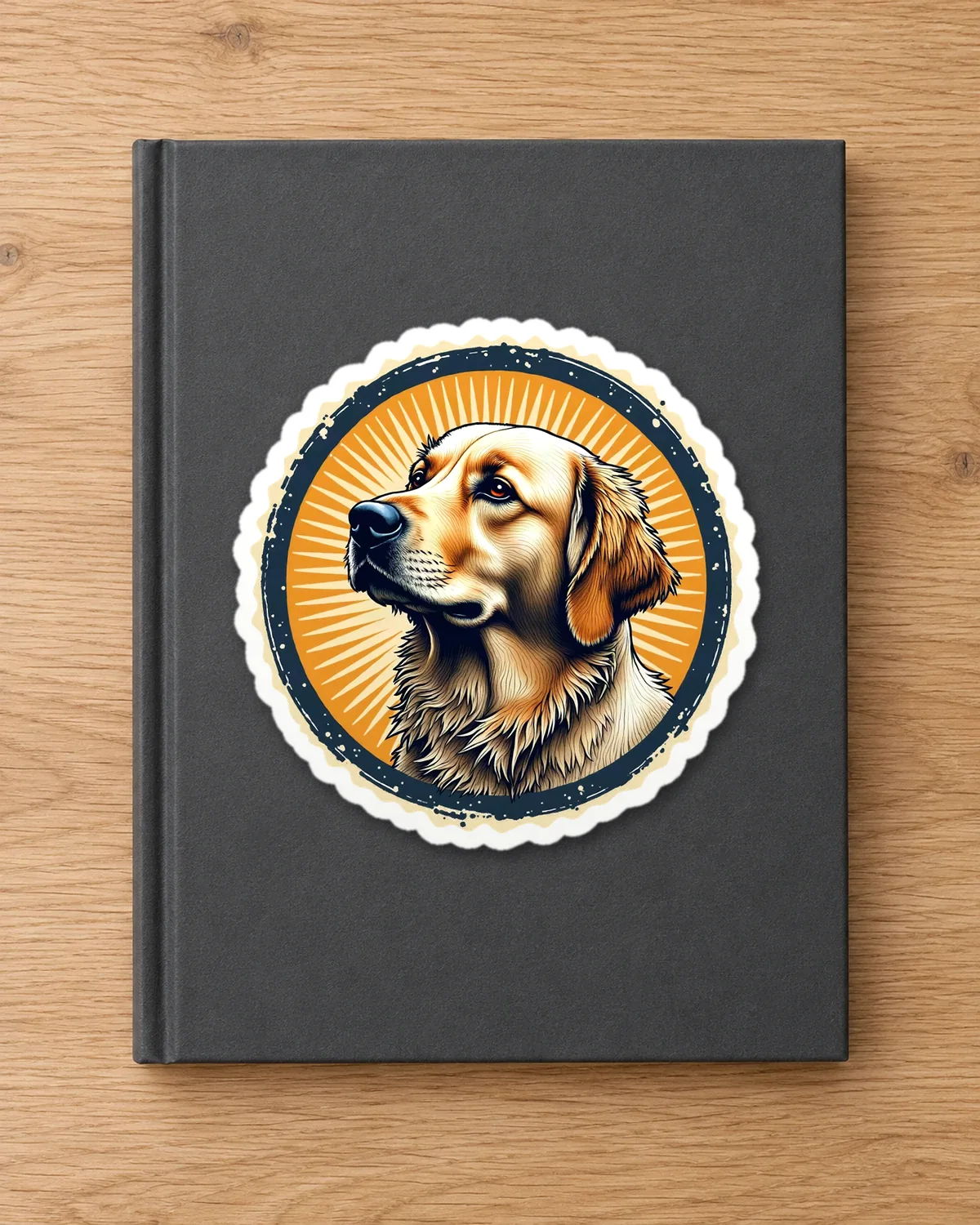 Golden Sunburst tee on a die-cut sticker