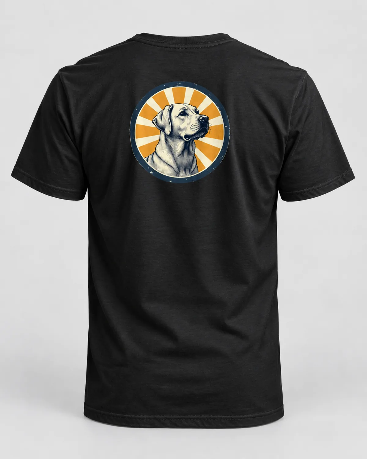 Lab Sunburst tee on a black tee, back view
