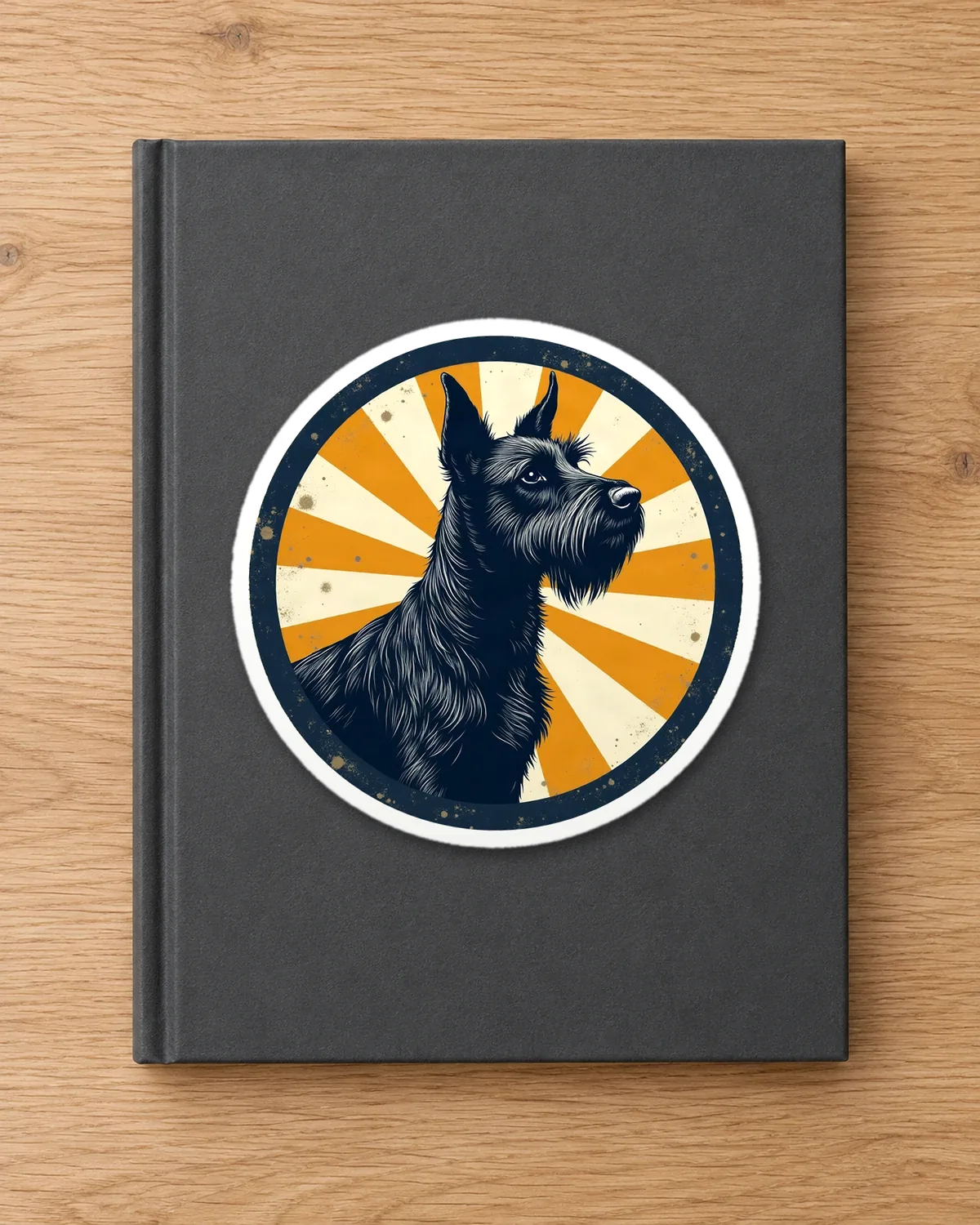Scottie Sunburst tee on a die-cut sticker