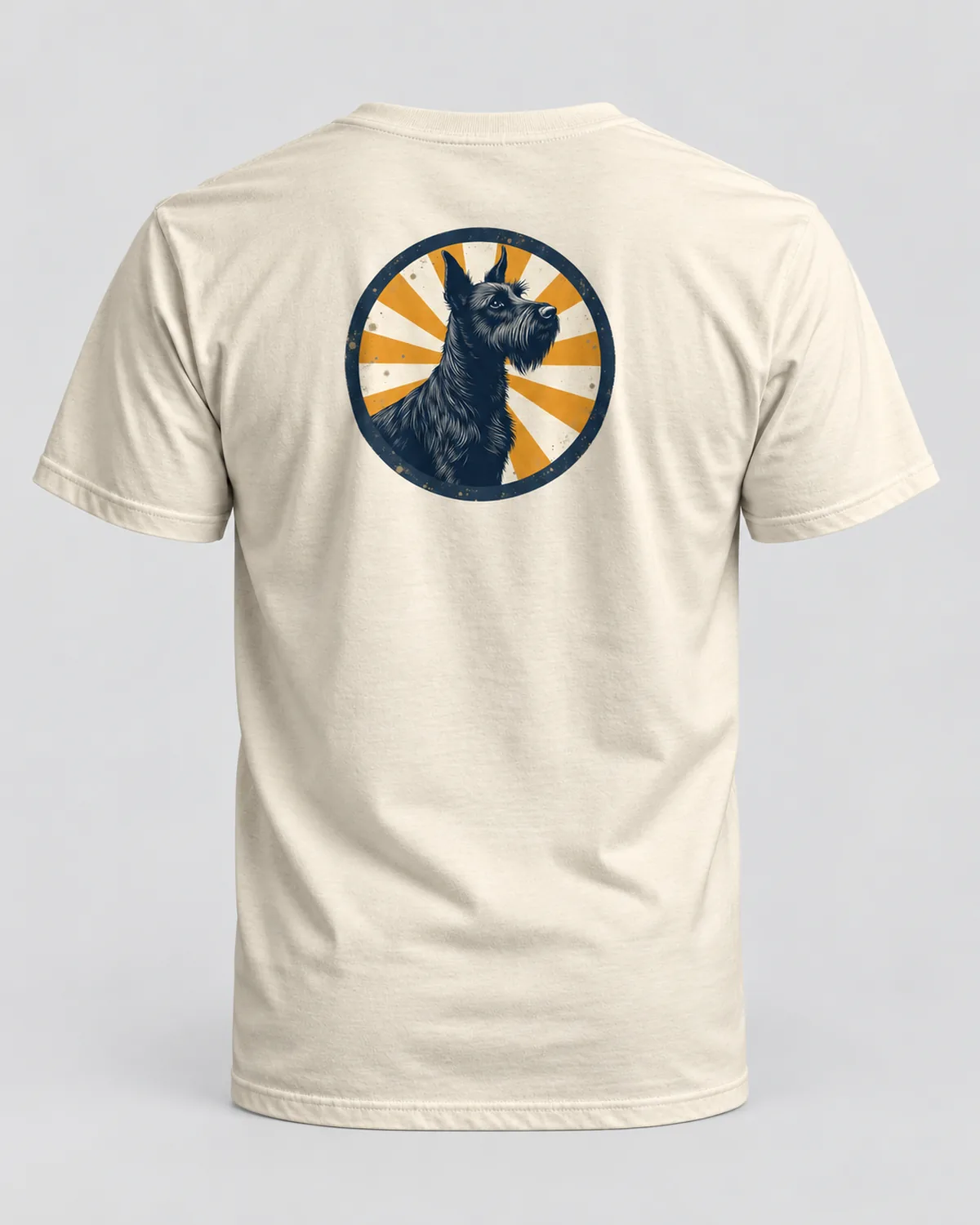 Scottie Sunburst tee on a natural tee, back view